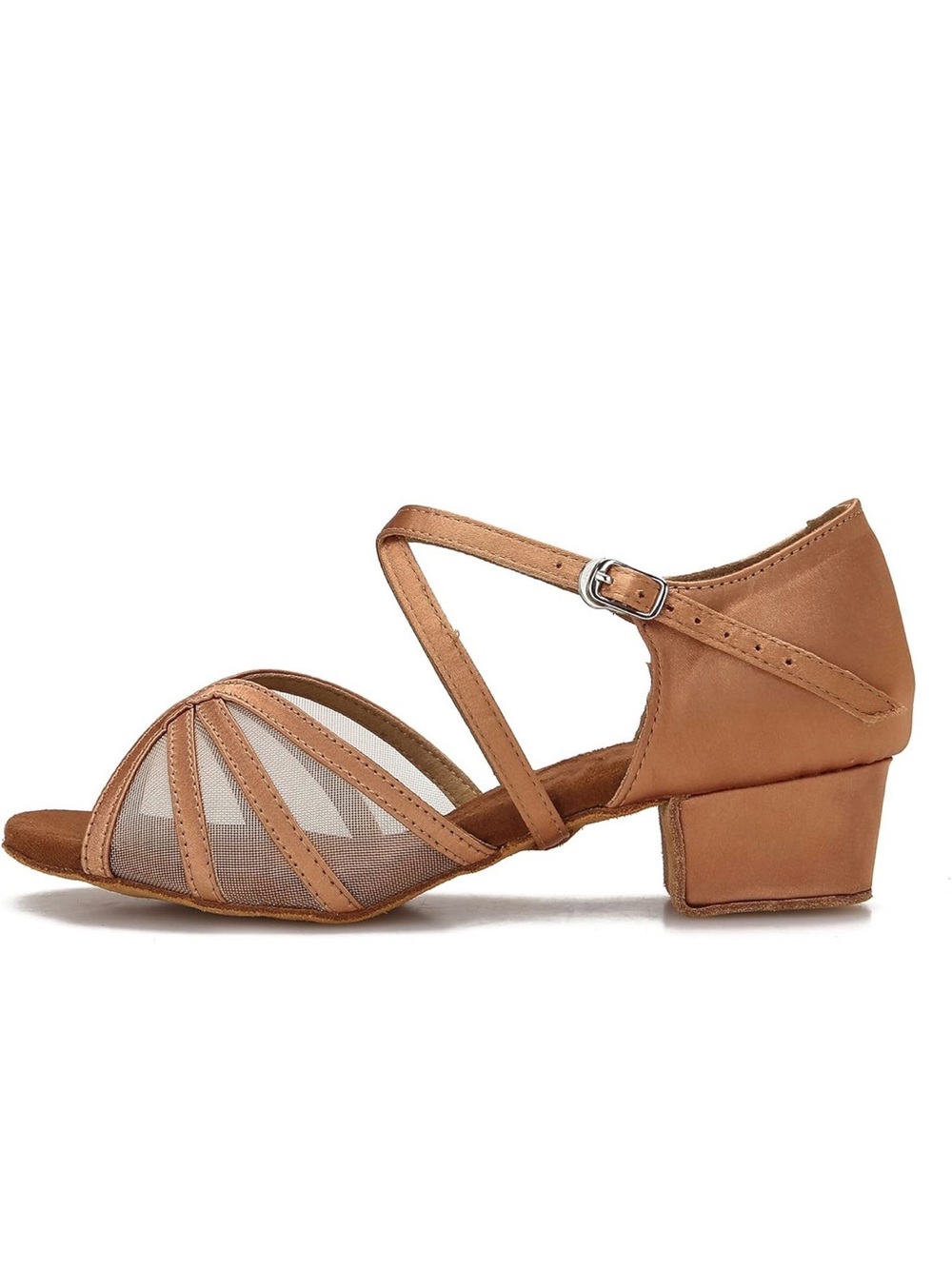 Tan Low Heel Dance Sandals with Ankle Strap